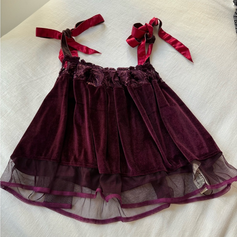 Free People Velvet Top with Ribbon Detail